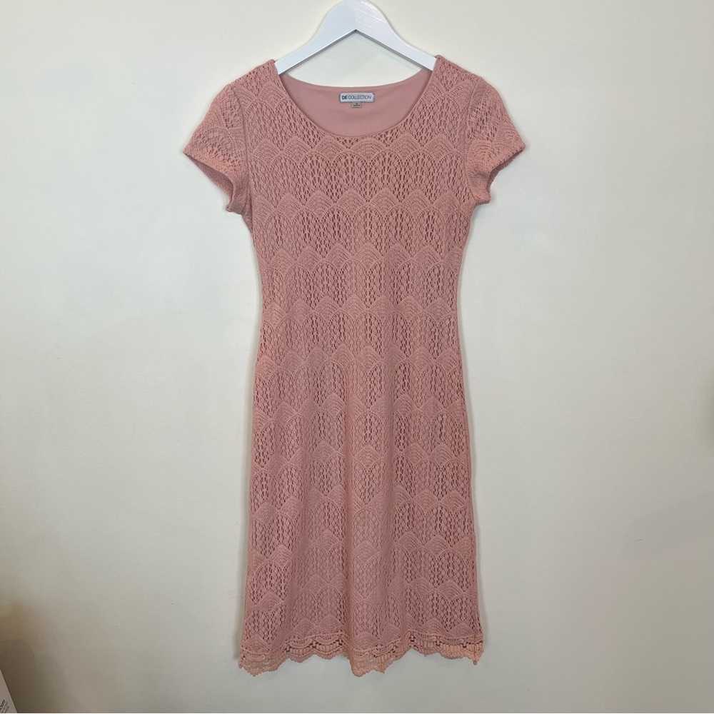 De Collection Lace Pink Dress Womens Small Lined Bridal Cocktail Crochet